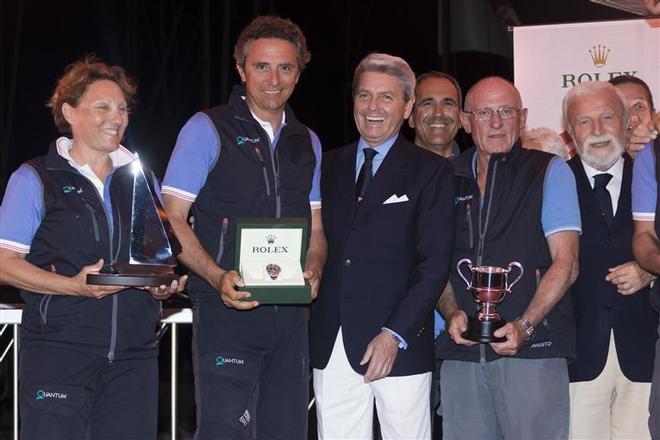 Laurent Camprubi, Alizée - Overall Winner of the 2013 Giraglia Rolex Cup and Gian Riccardo Marini, General Director Of Rolex SA ©  Rolex / Carlo Borlenghi http://www.carloborlenghi.net